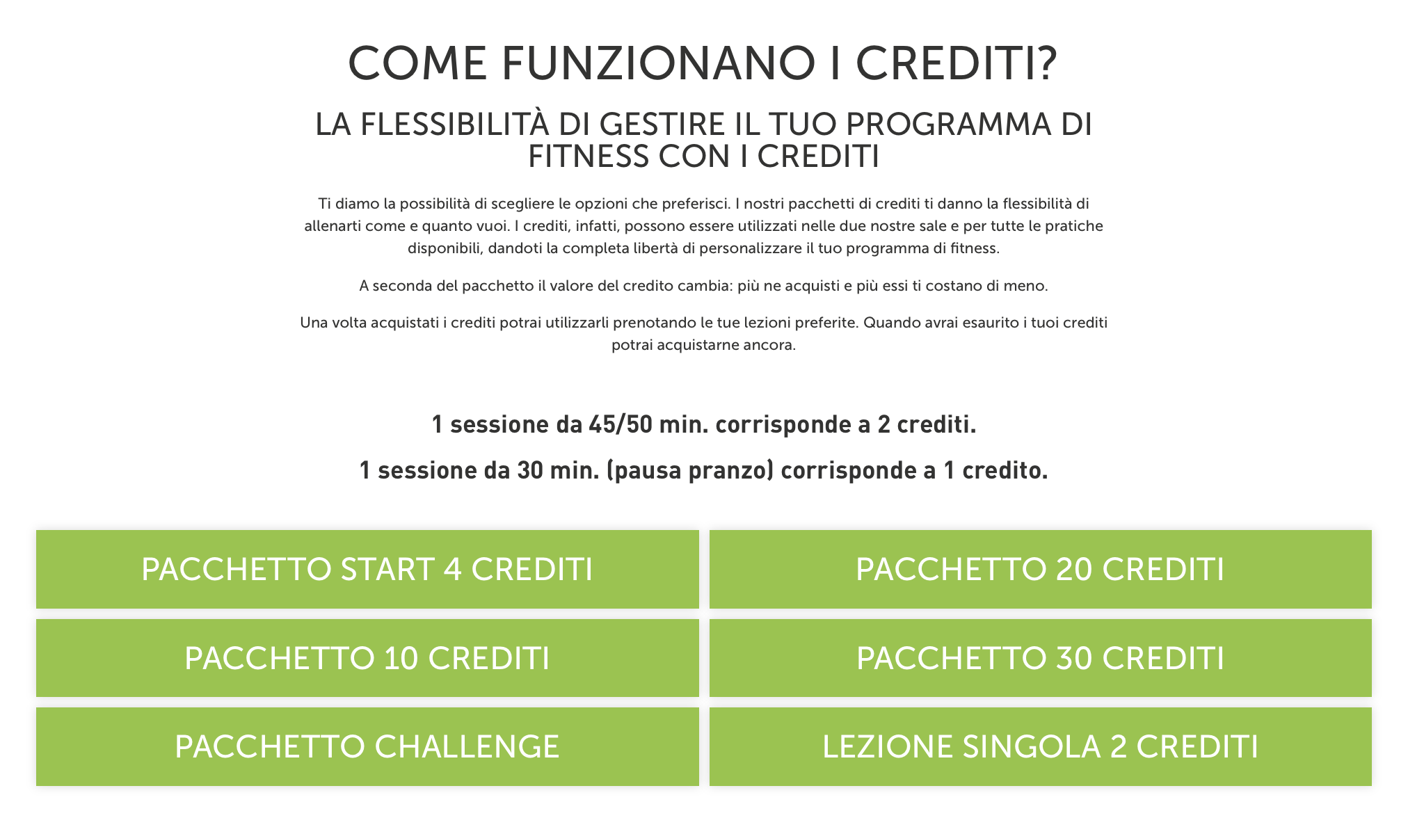 sistema crediti corso fitness