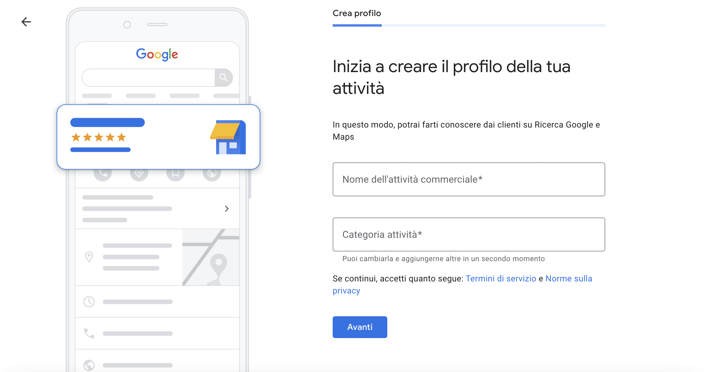 dati profilo google attività