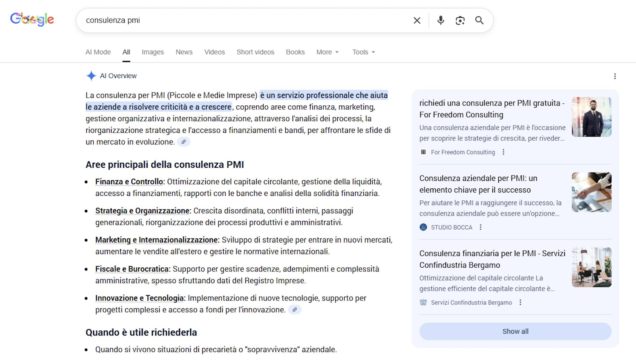 Keyword "consulenza pmi" Google Search 12-15-2025